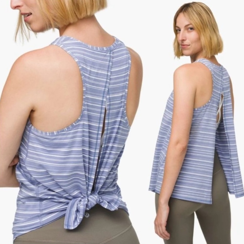 Navy Striped Tie Back Athletic Tank